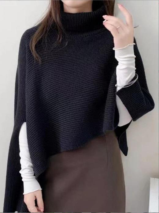 Damen Strickponcho mit hohem Kragen und asymmetrischem Schnitt EB