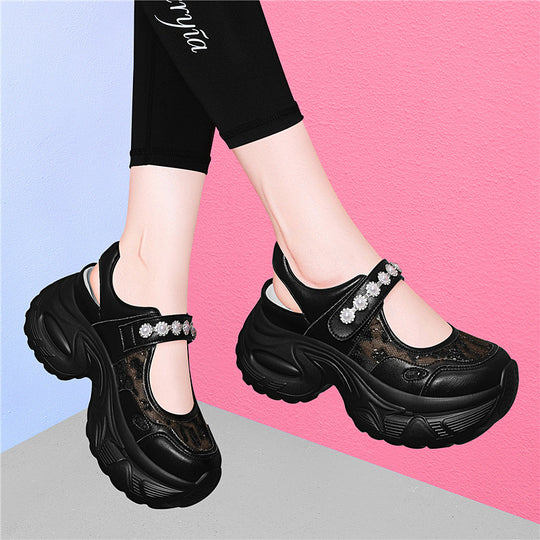 Damen modische Sneaker mit zierlicher Blütenapplikation EB