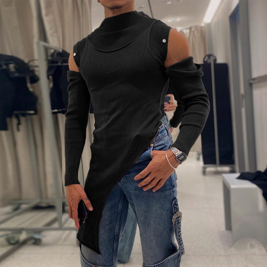Damen Modisches Langarmkleid mit asymmetrischem Schnitt und elegantem Stehkragen EB