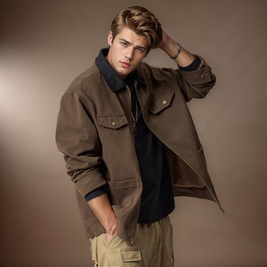 Herren lässige Utility-Jacke mit praktischen Klappentaschen und Reißverschluss EB