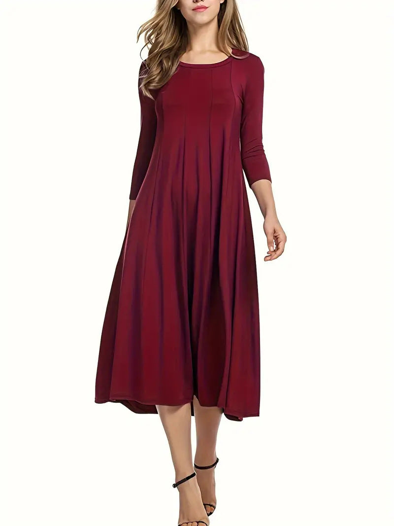 Damen Midi-Kleid mit schmeichelndem Schnitt und 3/4-Ärmeln EB