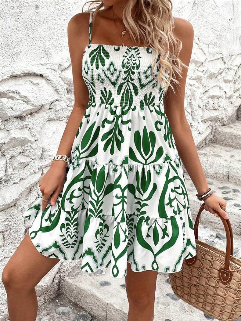 Damen luftiges Minikleid mit weitem Rüschensaum EB