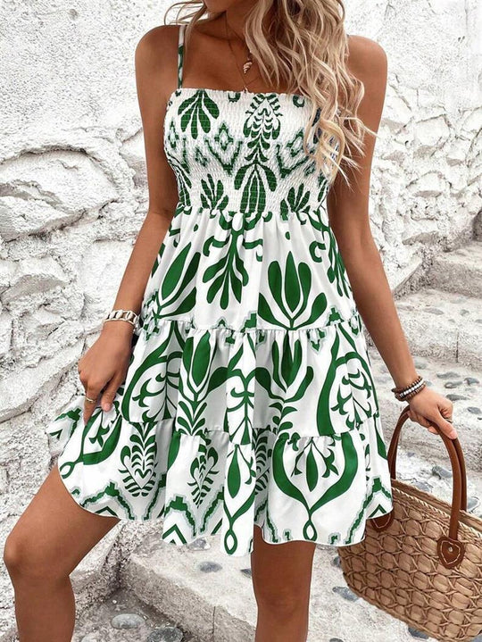 Damen luftiges Minikleid mit weitem Rüschensaum EB