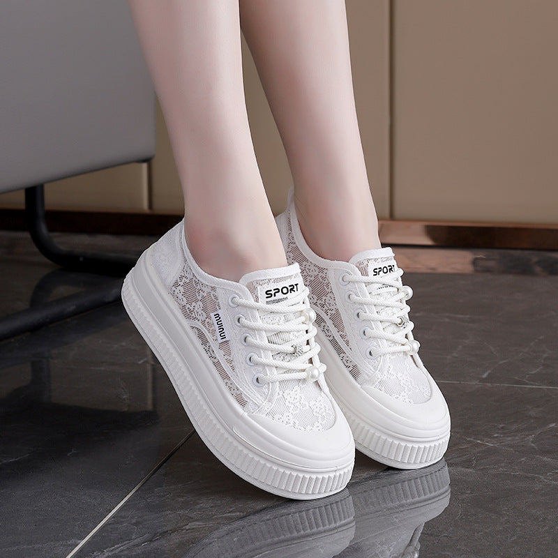 Damen Sneakers mit floralem Spitzen-Obermaterial und modischem Plateau EB