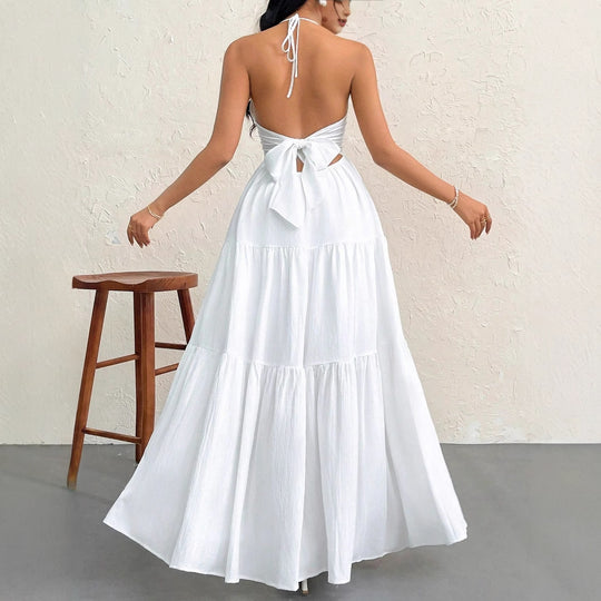 Damen Maxikleid mit schulterfreiem Design und legere Rüschendetails EB