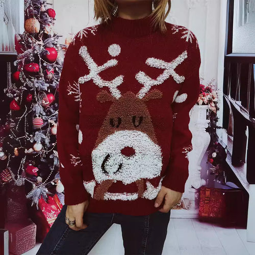 Damen Weihnachts-Pullover mit festlichem Rentier-Motiv und strukturiertem Strick EB