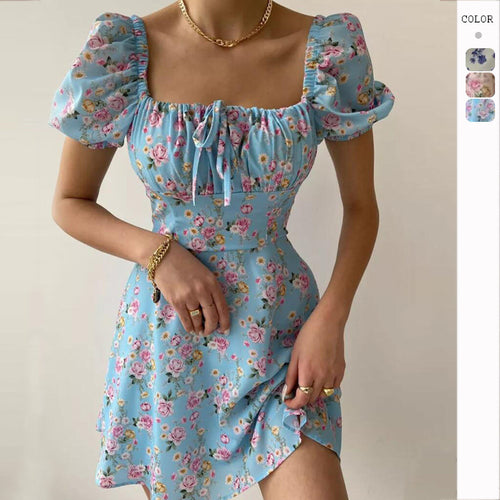 Damen Minikleid mit voluminösen Puffärmeln und floralem Muster EB