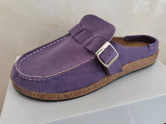 Damen Mokassin-Mule mit verstellbarer Schnalle und Kork-Plateau EB