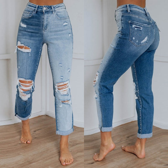 Damen High-Waist Destroyed Jeans EB