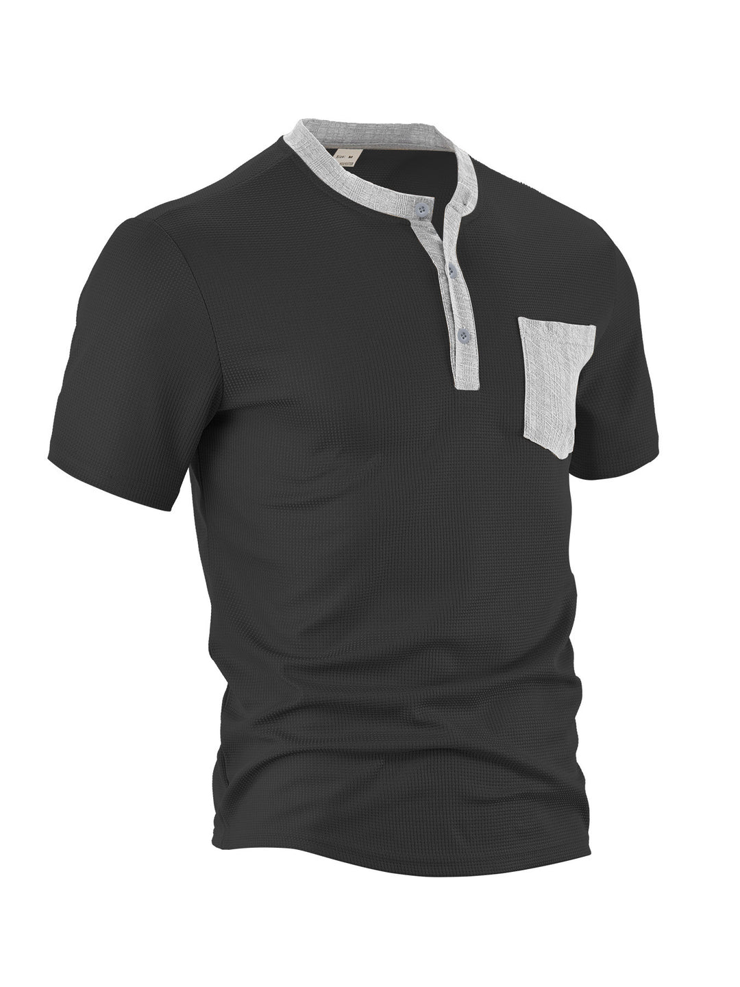 Herren nan atmungsaktives Waffel-Henleyshirt mit Stehkragen kurzer Knopfleiste und aufgesetzter Brusttasche EB