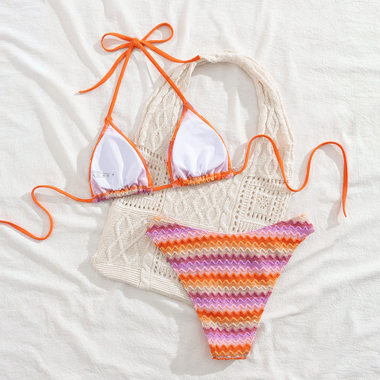 Damen Triangel-Bikini mit romantischem Wellenmuster EB