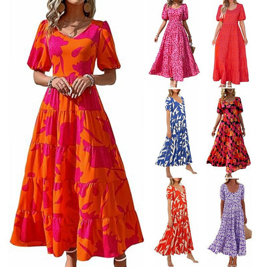 Damen Midi-Kleid mit floralem Druck und voluminösen Ärmeln EB