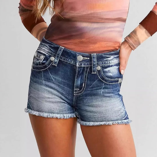 Damen Jeansshorts mit einzigartigem Stickmuster und lässigem Schnitt EB