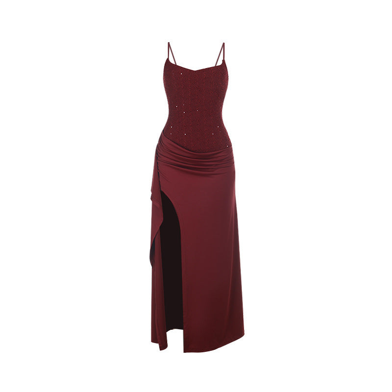 Damen Abendkleid mit raffinierten Rüschendetails und hohem Schlitz EB