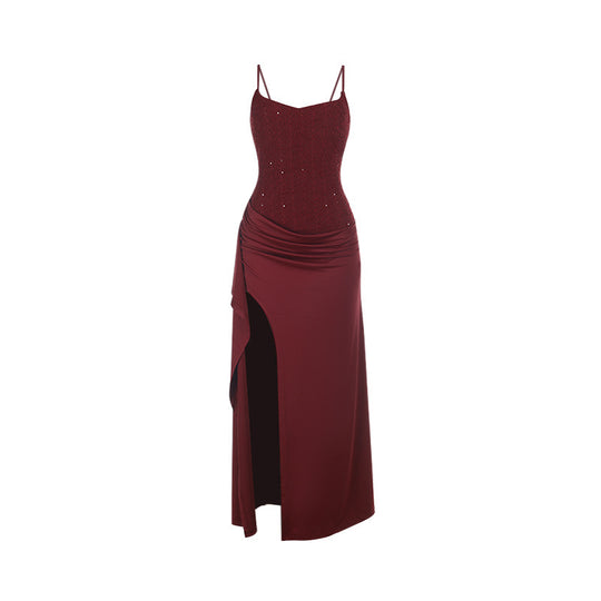 Damen Abendkleid mit raffinierten Rüschendetails und hohem Schlitz EB