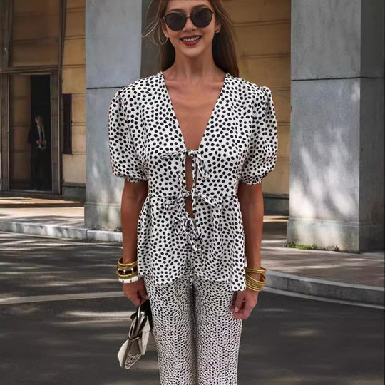 Damen Elegantes Set mit Puffärmeln und aufgesetzten Taschen EB