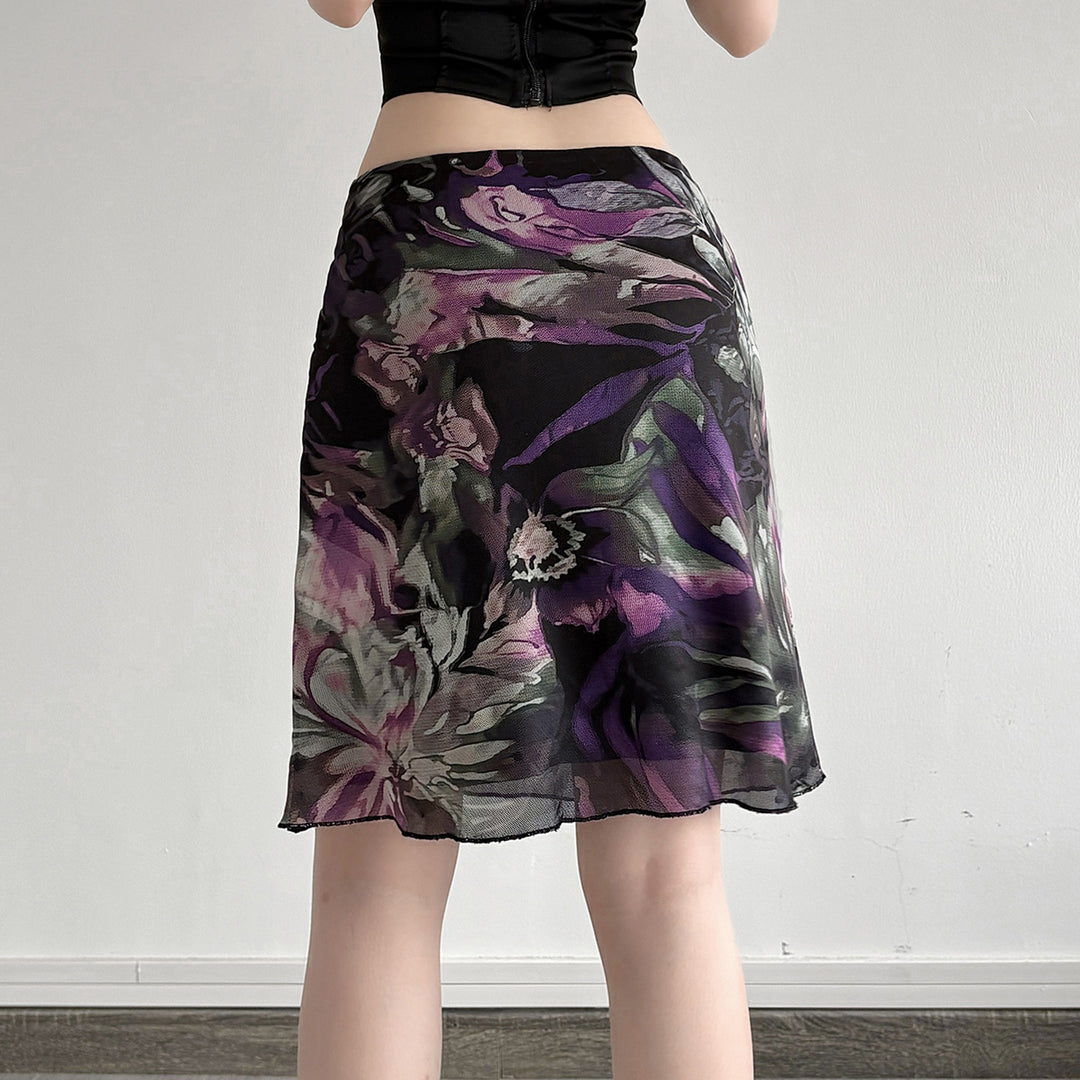Damen Blumenmuster Midirock mit elastischem Bund und schwingendem Saum EB