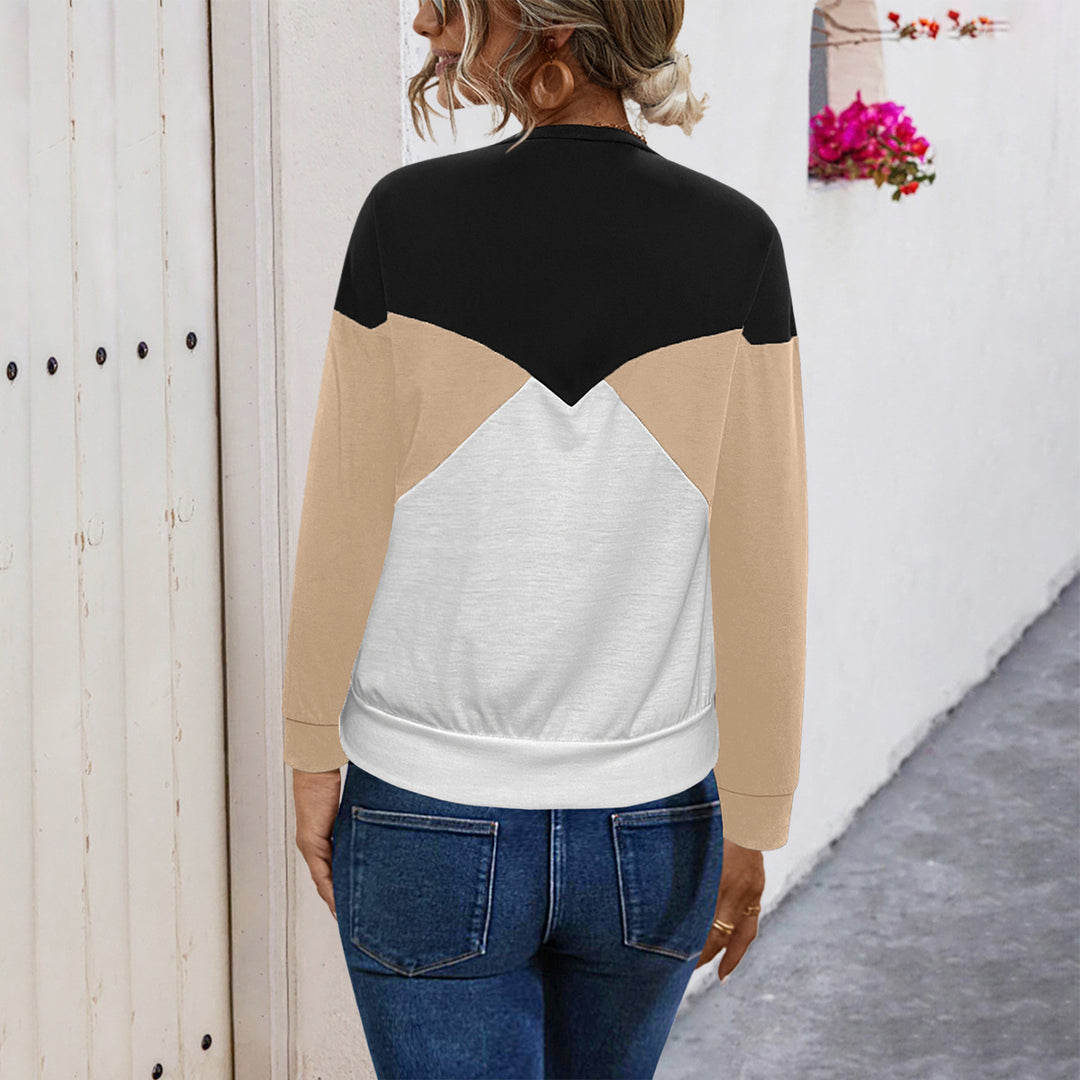 Damen lässiges Sweatshirt mit modischem Farbblock-Design EB