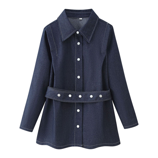 Damen Denim-Oberhemd mit taillierten Knöpfen und modischem Schnitt EB