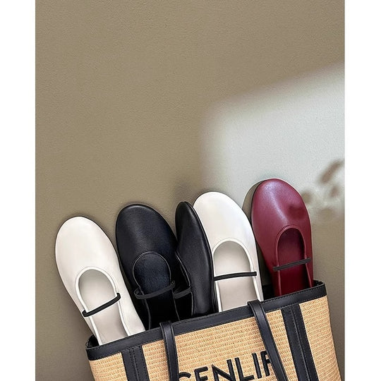 Damen feine Ballerinas mit elastischem Fesselband EB