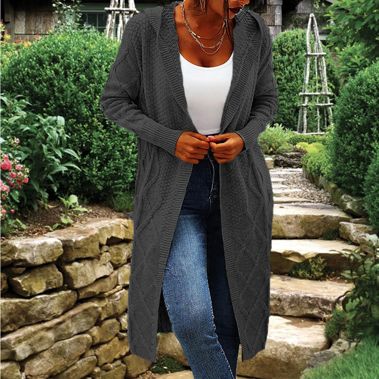 Damen Strickmantel mit offenem Schnitt und strukturiertem Zopfmuster EB