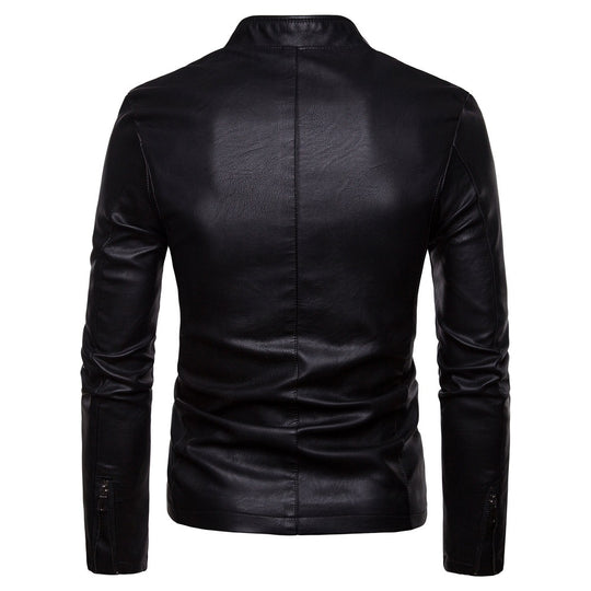 Herren nan schmal geschnittene Lammleder-Bikerjacke mit Stehkragen und tonalen Ziernähten EB