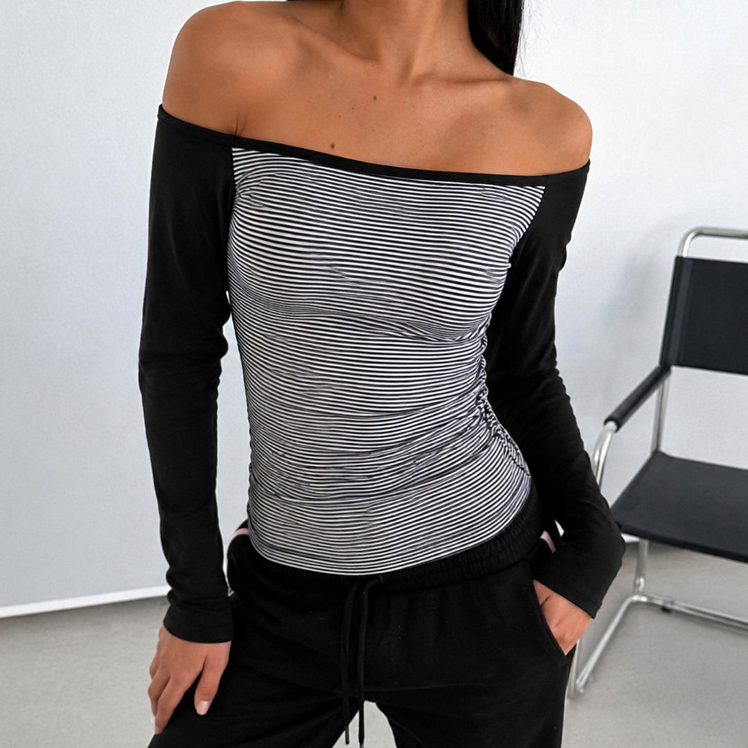 Damen nan figurnahes Raglan-Langarmshirt mit feinem Streifenjersey, schmaler Taille und elastischem Stretchmaterial EB