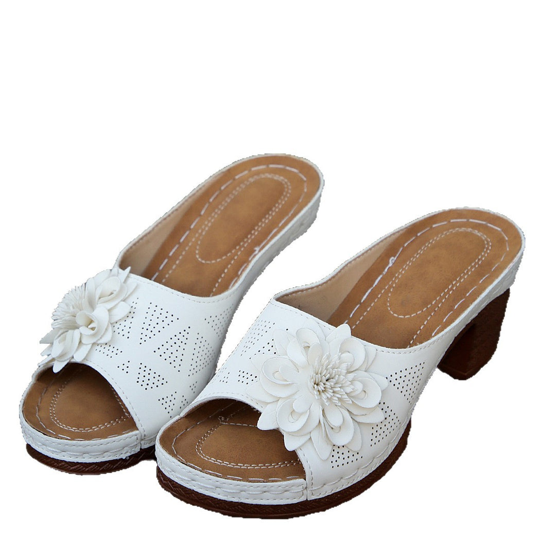 Damen elegante Pantoletten mit floralem Design und komfortablem Blockabsatz EB