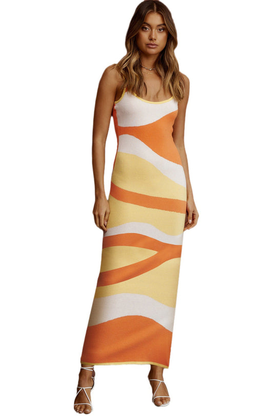 Damen Maxikleid mit kreativem Wellenmuster und weichem Strickmaterial EB