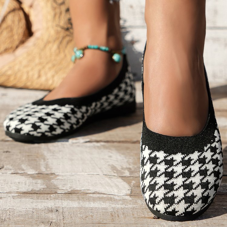 Damen Ballerinas mit klassischem Hahnentritt-Muster und bequemer Innensohle EB