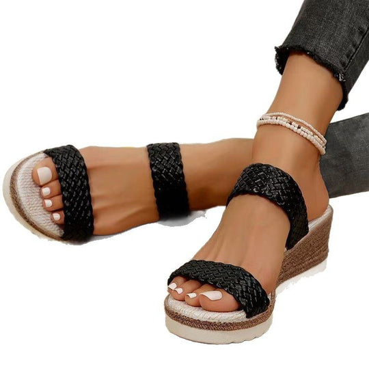 Damen Wedge-Sandaletten mit geflochtenem Riemen und komfortablem Fußbett EB