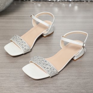Damen Riemensandaletten mit funkelnder Strass-Applikation und elegantem Blockabsatz EB