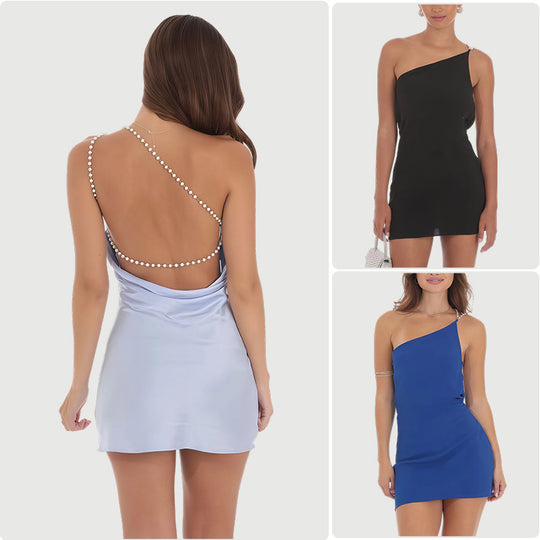 Damen Asymmetrisches Minikleid mit betontem One-Shoulder-Design und funkelnden Details EB