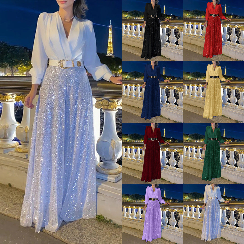 Damen Funkelndes Abendkleid mit elegantem Oberteil und glitzerndem Rock EB