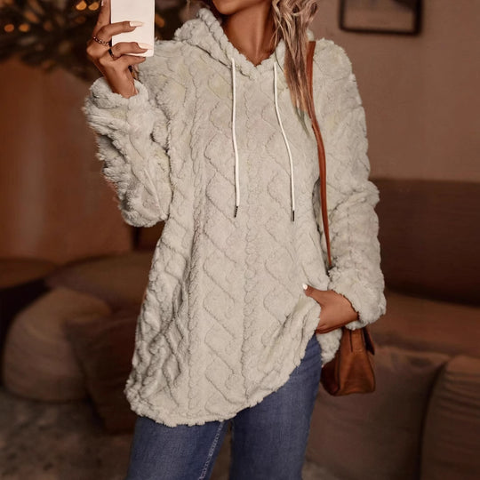 Damen kuschelige Fleece-Hoodie mit strukturiertem Design EB