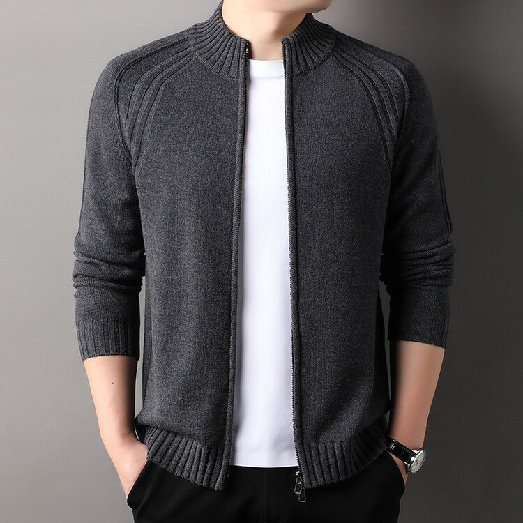 Herren Strickjacke mit Reißverschluss und hohen Kragen EB