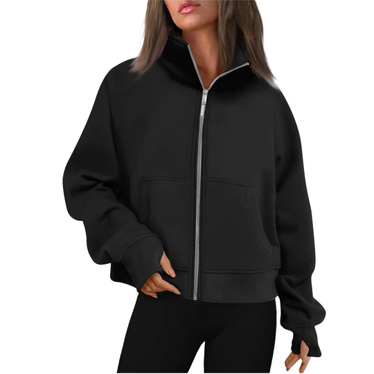 Damen bequeme Sweatjacke mit hohem Kragen EB