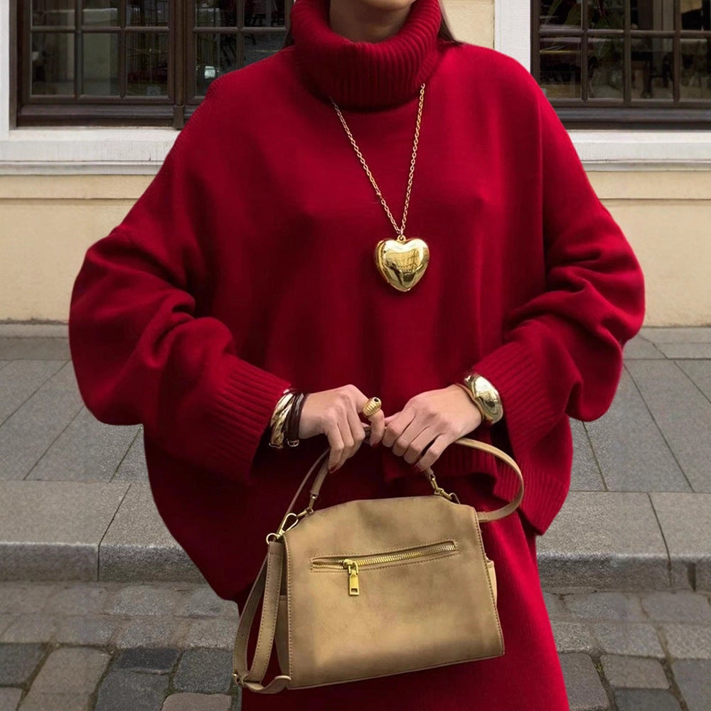Damen Oversized Strickpullover mit hohem Kragen und lässigem Schnitt EB
