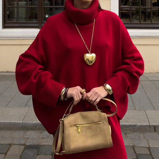 Damen Oversized Strickpullover mit hohem Kragen und lässigem Schnitt EB