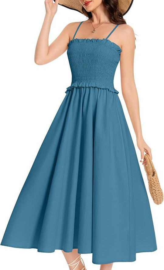 Damen Maxikleid mit geschnürtem Oberteil und fließendem Rock EB