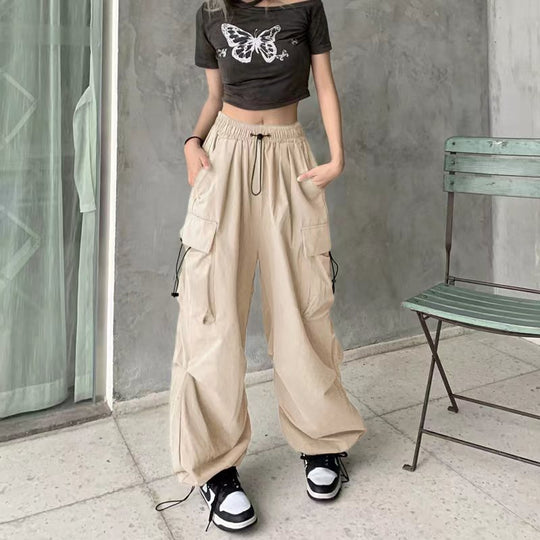 Damen nan weite Cargo-Hose mit Tunnelzugbund, verstellbarem Saum und Mehrfachtaschen EB