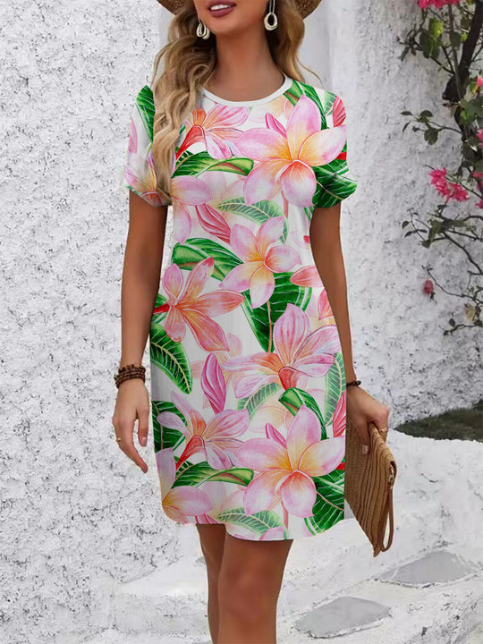 Damen komfortables Freizeitkleid mit lebhaftem Blumenmuster und lockerer Passform EB
