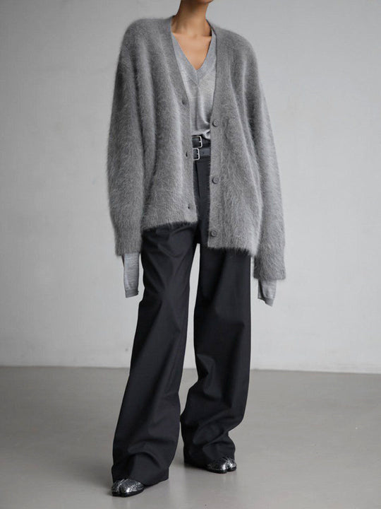 Damen weicher Strickcardigan mit luxuriösem Mohair-Anteil und lässigem Schnitt EB