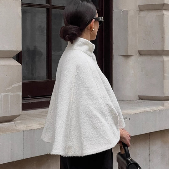 Damen Oversized Wollcape mit hohem Kragen und Knopfdetail EB