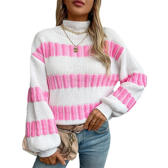 Damen hochwertiger Strickpullover mit edel strukturierten Streifen EB