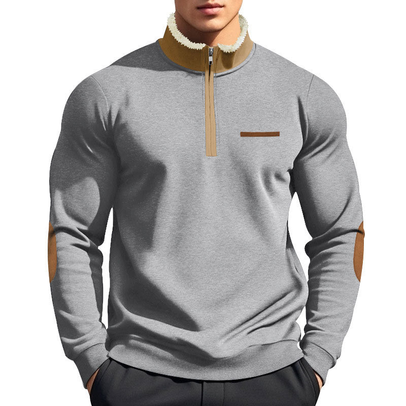 Herren nan Halbzip-Troyer mit Teddyfleece-Kragen und Leder-Ellbogenpatches EB