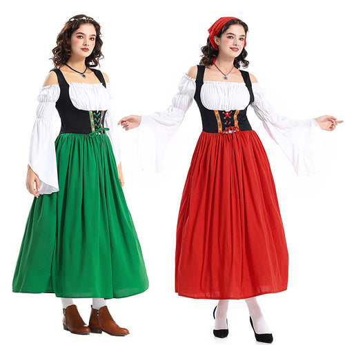 Damen nan Renaissance-Bauernkleid mit geschnürtem Mieder, schulterfreiem Carmen-Oberteil und weitem Rock EB