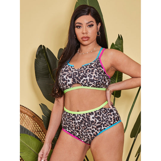 Damen Triangel-Bikini mit modischem Leopardenmuster und raffinierten Cut-Outs EB