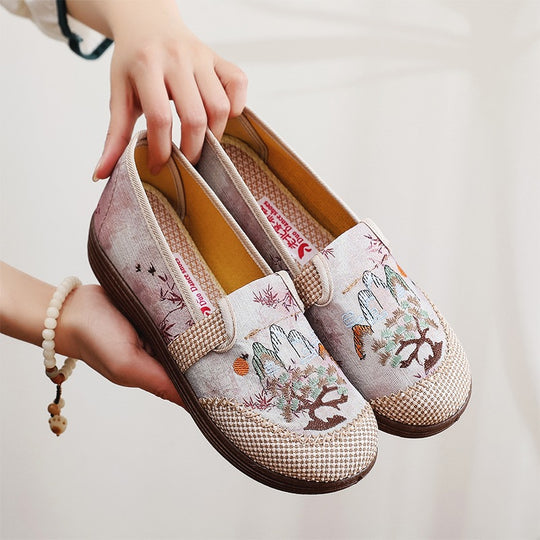 Damen Freizeit Mokassins mit floralem Stickdesign EB