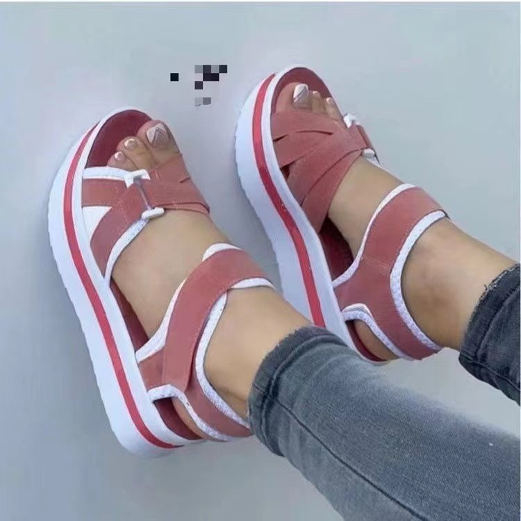 Damen  sportliche Keil-Sandalen mit verstellbaren Klettverschlüssen und gepolstertem Komfort-Fußbett EB